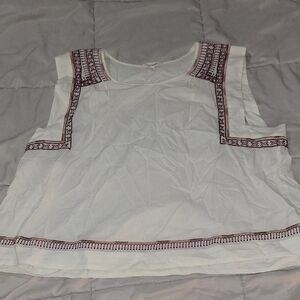 Lucky Brand White and Purple Embroidered Blouse